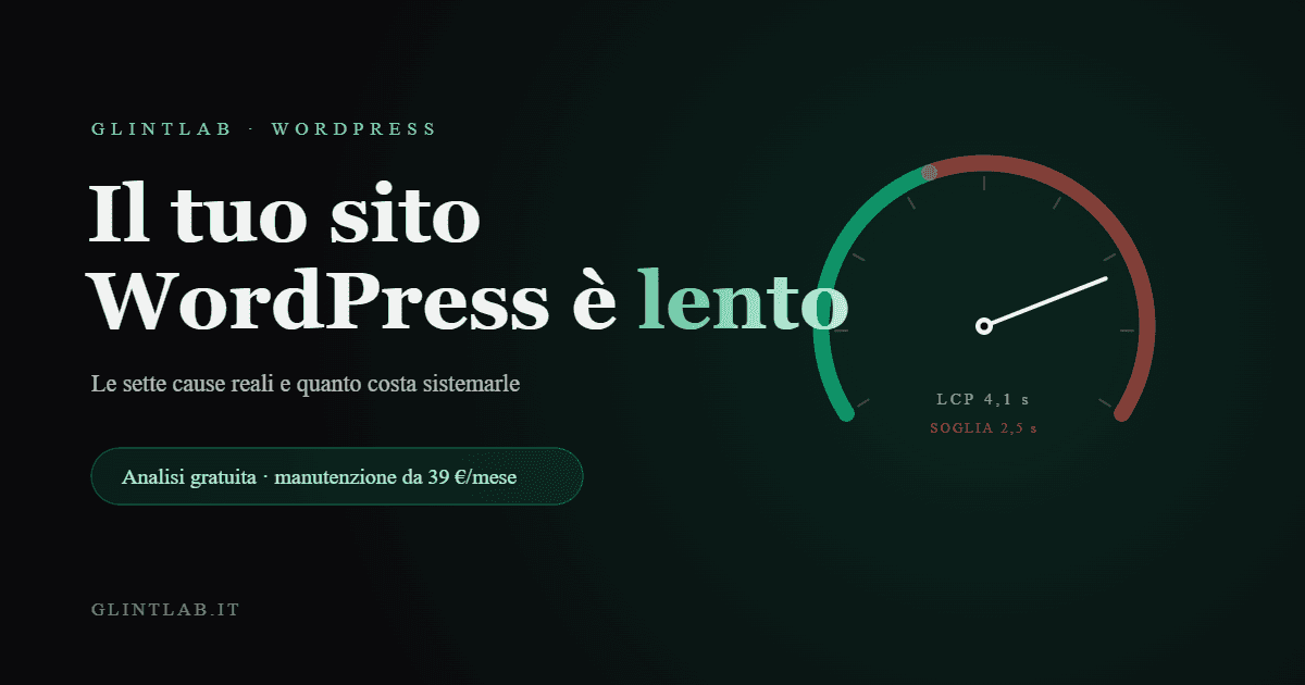 Cover: Il tuo sito WordPress è lento: le sette cause reali e quanto costa sistemarle