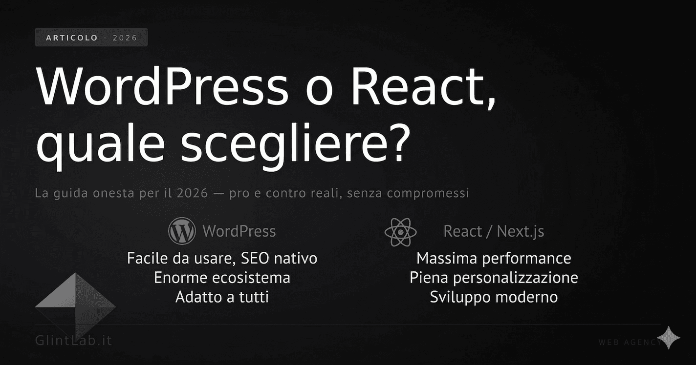 Cover: WordPress o React: quale scegliere per il tuo sito nel 2026?